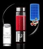 Portable Smoothie blender ROSEVIEW Glass bottle USB rechargeable mini Handheld Ice Shakes Cup 2 speed blend juicer Cordless Personal smoothies maker Fruit mixer (Carbon Steel)