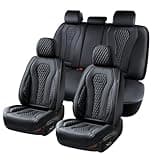 Coverado Seat Covers, Car Seat Covers Full Set, Black Car Seat Cover, Car Seat Covers Front Seats Back Seat Cover, Waterproof Car Seat Cushion, Leather Seat Covers Seat Protector Fit for Most Cars
