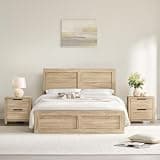 KISLOT 3 Pieces Bedroom Set, Queen Size Wood Platform Bed Frame and 2 Nightstands, Storage Nightstand with Type-C Charging Port, Farmhouse Bedroom Furniture Set