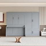 Queen Size Murphy Bed with Side Wardrobe, Space Saving Wall Bed Cabinet