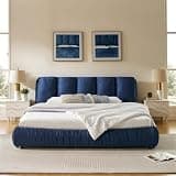 DEINPPA King Size Luxury Bed Frame with Oversized Cloud Headboard, Modern Platform Bed Frame for Bedroom Apartment, Easy Assembly-Dark Blue