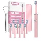ORALEXIS Electric Toothbrush for Adults and Kids, with 8 Brush Heads and Tongue Scraper, 2 Minute Smart Timer, One Fast Charge Last 120 Days, 40000 VPM Deep Clean, Sonic Travel Toothbrush - Rose