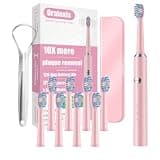 ORALEXIS Electric Toothbrush for Adults and Kids, with 8 Brush Heads and Tongue Scraper, 2 Minute Smart Timer, One Fast Charge Last 120 Days, 40000 VPM Deep Clean, Sonic Travel Toothbrush - Rose