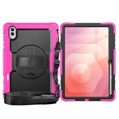 Heavy Duty Shockproof Case for Samsung Galaxy Tab S11 Ultra 14.6" 2025 (SM-X930/SM-X936B) Kids Case,Rugged Dropproof Protective Cover W Screen Protector+Rotating Stand+Handle+Strap (Rose Red)