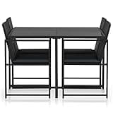 KGHFDVB 5 Piece Patio Dining Set with Cushions, Black Poly Rattan Outdoor Table and 4 Chairs