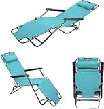 HOMSUPPLIE'S Outdoor Folding Chaise Lounge Chair, Zero Gravity Chair, Patio Sun Lounger Reclining Beach Chair Sun Patio Pool Lawn Recliner Chair with Adjustable Pillow (Mint Green)