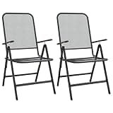 UERNGFTKM Iron Frame Folding Patio Chairs 2 Pack, Reclining Outdoor Chairs with 7-Position Adjustable Backrest, Expanded Metal Mesh Anthracite, Simple Design for Garden and Travel
