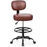 Brick Attic Drafting Chair with Backrest – Adjustable Foot Rest Rolling Stool with Wheels, PU Leather Swivel Stool for Office Spa Studio Lab Counter Salon Home Work Bar Kitchen Shop(Ember Brown)