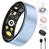 Oucscru Smart Ring for Women Men, Health Tracker with Heart Rate/Blood Oxygen/Blood Pressure/Sleep Monitoring/Step Counting, IP68 Waterproof Fitness Ring, No App Fees for iPhone & Android (Blue, 8#)