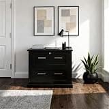 Pemberly Row Modern Wood Locking Lateral File Cabinet, Black Finish, Fully Assembled, 2 File Drawers with Ball-Bearing Glides, Shaker-Style Details, Elegant Home Office or Workspace Storage Solution