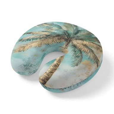 ZFUNCING Travel Pillows U-Shaped Neck Pillow Seaside Coconut Tree on Vintage Ergonomic Memory Foam Pillow Head Cushion,Abstract Tropical Plant Soft Portable Neck Pillows for Office Airplane Car Train