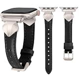 Wearlizer Slim Leather Band Compatible with Apple Watch Bands Women 42/41/40/38/44/45/46/49mm, Dressy Fancy Thin Designer Strap Wristband for iWatch Series 11 10 9 8 7 6 5 4 SE/Ultra 3 2 1