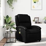KHNLGFR Manual Recliner Chair with 6 Massage Points, Black Faux Leather Vibration Massage Recliner, 135-Degree Tilt, Side Pocket, Wood and Metal Frame