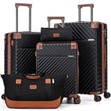 Cosbarn Luggage Sets 5 Piece with TSA Lock Spinner Wheels, Unisex Hard Case ABS Suitcase Set, Hardshell Lightweight Waterproof Travel Hardside Suitcases with Wheels for Women Men, Black