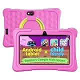 aiprotablet Kids Tablet, 7 inch Android Tablet for Kids, 6GB+32GB 1TB Expand, Quad-Core Toddler Tablets with Case, BT, WiFi, Parental Control, Games, Dual Camera (Pink)
