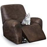 ANARACHON Leather Look Recliner Chair Covers, 4-Pieces Stretch Recliner Cover, Soft Reclining Chair Slipcover, Washable Furniture Protector for Lazy Boy Recliner (1 Seater, Brown)