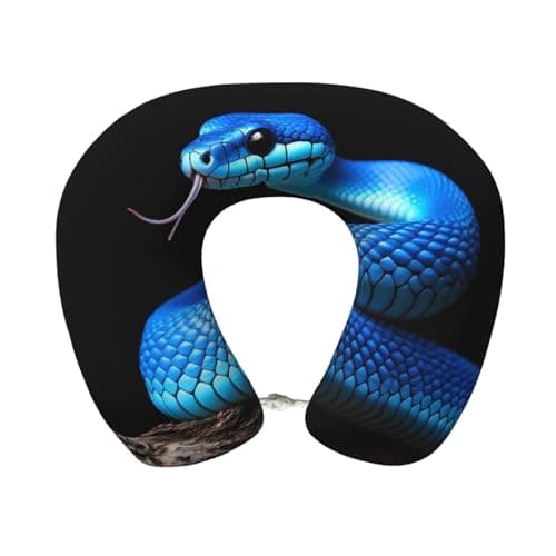 Pioyoku Blue Viper Snake 2 Print Memory Foam Travel Neck Pillow, U-Shaped Portable Neck Support Pillow for Airplane Office and Car