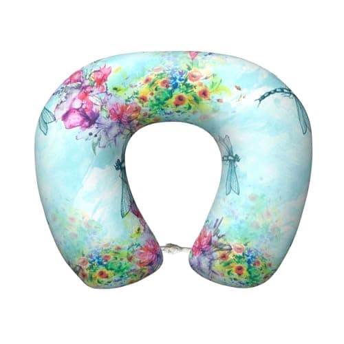 Xiso Ver Dragonfly Floral for Travel Pillow Memory Foam Neck Pillow Support Airplane Pillow for Travelling, Sleeping Rest, Car, Train and Home Use