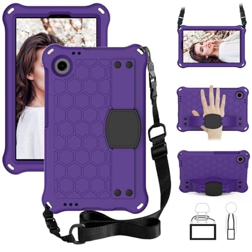 JHUITRES Case for Alcatel Joy Tab 2 2020 (9032Z) Tablet for Kids, Rugged Lightweight EVA Shockproof Protective Handle Stand Cover Honeycomb Heat Dissipation(Purper 2)