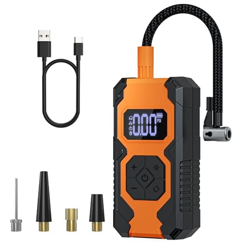 Kcuskl Tire Inflator Portable Air Compressor,3X Faster Portable Air Pump for Car Tires with 7800mAh Battery,150PSI Cordless Air Pump with Digital Pressure Gauge for Cars,Bike &Motorcycle,Black+Orange