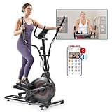 Sunny Health & Fitness Upright Magnetic Elliptical Exercise Machine w/Pulse Sensor for Full Body Cross Training Cardio Machine for Home, Optional Long Stride via Bluetooth and App Access Black