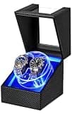 ANWBROAD Watch Winder for Automatic Watches, 4 Modes Double Automatic Watch Winder box with LED Crystal Design, Rotating Watch Case with Super Quiet Motor with Type-C Adapter UJWW007C