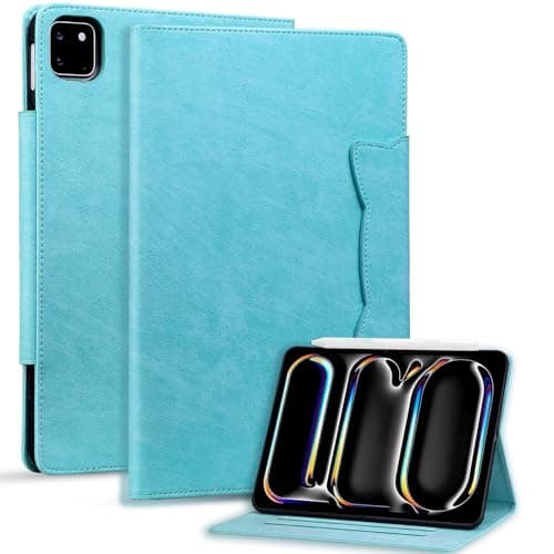YBFJCE Folio Case for iPad Pro 11 Inch (M4) 2024, Premium PU Leather Smart Cover with Card Slots, for iPad Pro 11" 5th Generation 2024 (Model: A2836/A2837/A3006) Case, Sky Blue
