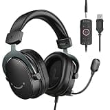 FIFINE Wired Gaming Headset, Gamer Headset with 3.5mm and USB Dual Connectivity, 7.1 Surround Sound, Tuned 50mm Drivers, Detachable Mic, Over-Ear Headphones for PC/PS5/Xbox, Black-AmpliGame H9