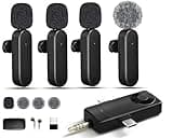 Gicorino Wireless Lavalier Microphones Compatible for iPhone, Android Phone, Camera, Computer, Professional Wireless Mini Microphone for Video Recording, Vlog, YouTube, TikTok (4 Mics)
