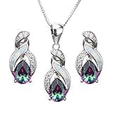 Hermosa Jewelry Sets for Women,18K White Gold Plated Created Opal Pendant Necklace Earrings Hypoallergenic Jewelry Gift for Bridal Bridesmaid (JS1)