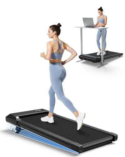 DeerRun Under Desk Walking Pad Treadmill with 6% Manual Incline, 0.6-3.8 MPH Walking Speed, 2.5 HP, 300 lb Capacity, App & Remote Control, for Home Office & Small Spaces