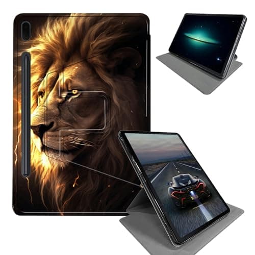 BEOTIWAD Case for Samsung Galaxy Tab S9 11inch 2023/X710/X716B/X718U/S9 FE 10.9inch/S10 FE 2025-360 Rotating Stand Folding Protective Cover with Auto Sleep/Wake,Lion with Lightning