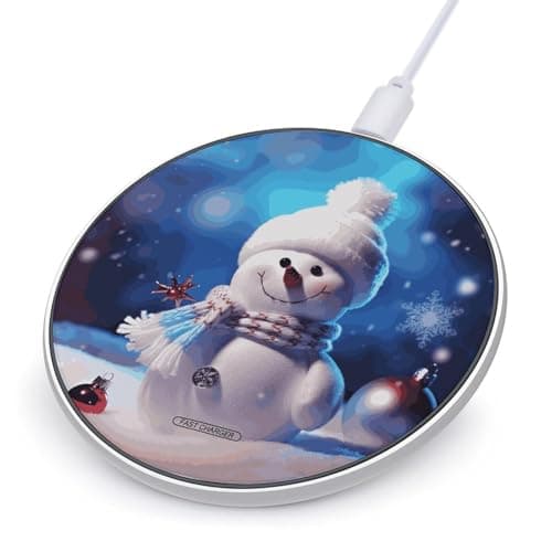 Merry Christmas Snowman Wireless Charger 10W Fast Charging Pad Anti-Slip Qi Certified Wireless Charging Pad Charging Station Portable Phone Charger for All Wireless Charging Smartphone