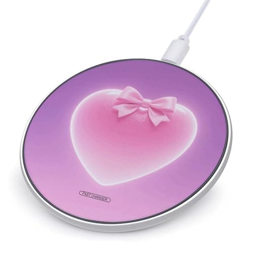 Pink Bow Love Heart Wireless Charger, 10W Qi-Certified Fast Wireless Charging Pad with USB Cable & LED Indicator Fashion Charger Mat Portable Charging Station for All Qi-Enabled Phones