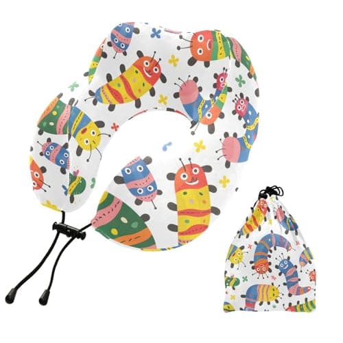 ZOEO Travel Pillow for Neck Head, Cute Colored Caterpillars Memory Foam Padding Sleeping Airplane Trains Cars Camping Office