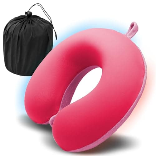 Elvodosia Travel Pillow, Memory Foam Neck Pillow for Traveling, U Shape Airplane Portable Flight Pillow Adult Travel Neck Pillow for Plane Train Car Home Office (Pink)