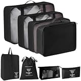 8 Set Packing Cubes for Suitcases, INVODA Travel Luggage Packing Organizers with Laundry Bag, Compression Storage Shoe Bag, Clothing Underwear Bag (Black)