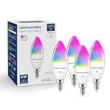 Lightinginside E12 Smart Light Bulbs 60W Equiv., Work with Alexa/Google Home/SmartLife, 500LM 6W RGBCW Candle Candelabra LED Bulbs, No Hub Required, 2.4G WiFi & BLE Chandelier Bulb, ETL Listed, 4PCS