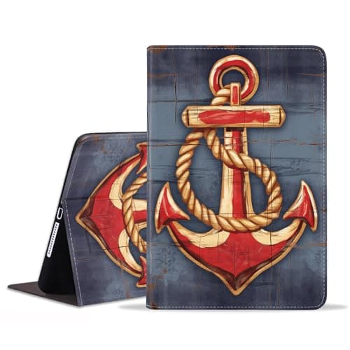 WEUIUJKILO for iPad 9.7 2018/2017 Case, iPad Air/Air 2 Case, Slim PU Leather Folding Stand Smart Cover with Auto Sleep/Wake for iPad 6th/5th Gen 9.7 Inch, Nautical Anchor