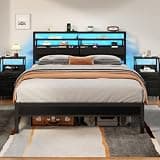 Furnulem Queen Bed Frame with Headboard, Built-in Charging Station