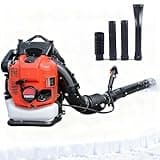 88cc Backpack Leaf Blower, Pure Petrol Snow Blower with 12hp Output, 1.5-Meter Extended Air Duct with Adjustable Height for Lawn Care, Low-Vibration Harness, Clears Leaves, Debris(Bule)