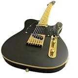 Solid Body Electric Guitar, Matte Black with Gold Hardware & Binding, Single-Coil Pickups, Full Size 39" for Stage & Studio (Guitarra Electrica)
