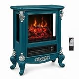 Blue Electric Fireplace Stove, Compact Indoor Space Heater for Home