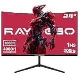 Raywego 24 Inch Curved Gaming Monitor, 200Hz/180Hz, FHD 1080P Computer Monitor, 1ms MPRT, 4000:1 Contrast Ratio, FreeSync, Eye-Care, HDMI, DP, VESA Mount Compatible