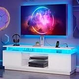 YITAHOME Modern TV Stand with Mount & 2 Doors for 75/70/65 Inch TVs - Built-in Power Outlets, LED Light Strip, Media Console with Storage, Entertainment Center for Living Room, White