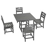 SOFTSEA 5-Piece Outdoor Patio Dining Set, All-Weather Square Dining Table and Chairs with Umbrella Hole, Low-Maintenance Patio Dining Table Set for Backyard Deck Garden, Gray