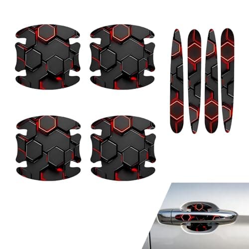 Yidcidu 8PCS Car Door Handle Scratch Protectors, 3D Carbon Fiber Door Handle Bowl Sticker, Waterproof Scratch-resistant Self-adhesive Protective Film, Universal for Most Vehicles (Red)