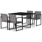 Makastle 5-Piece Patio Dining Set with Cushions, Gray PE Rattan Chairs and Black Tempered Glass Table, 42.9" x 42.9" x 28.3", Rectangular, Assembly Required