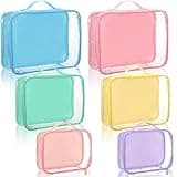 6 Pcs Clear Packing Travel Cubes Set Reusable See Through Premium PVC Plastic Organizer Bag with Handle for Summer Camp Travel Luggage Storage Organizer Multipurpose Pouch Toiletry Bag(Bright Color)