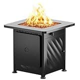 East Oak 28” Outdoor Propane Fire Pit Table | 52,000 BTU Gas Fire Pit for 2-4 People with Space-Saving Hock Lid, Mesh Pocket & Lava Rocks | CSA Certified Safe for Patio, Deck, Backyard, Black